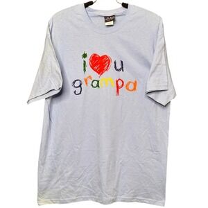 VTG World's Greatest Dad I Love U Grampa Graphic T-Shirt Light Blue Large 42-44